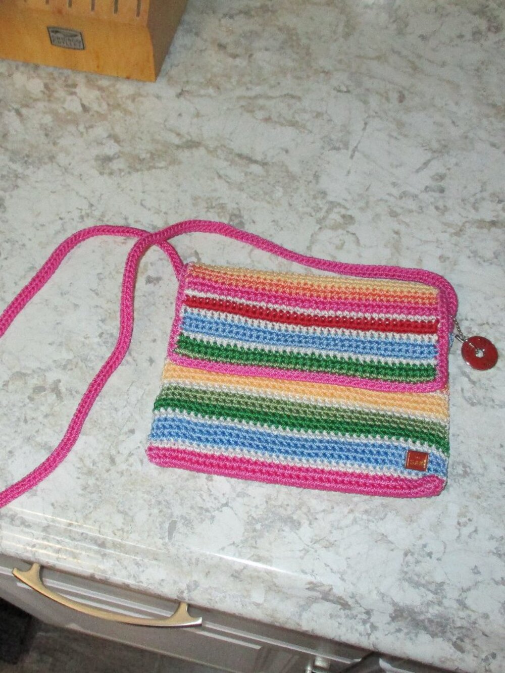 The SAK small Colorful Striped Rainbow crochet crossbody Bag Purse Boho Festival - Picture 8 of 8